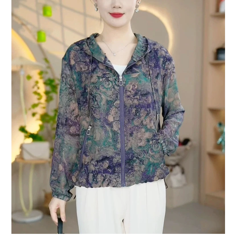 81832紫绿星河连帽薄款防晒外套长袖百搭百搭夏季透气宽松防晒衣