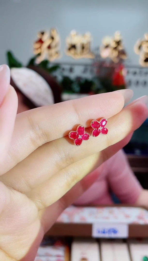 耳饰银S925镶嵌红宝石耳饰