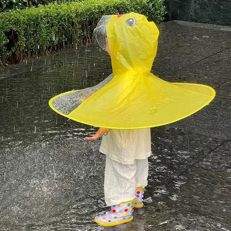 【儿童飞碟雨衣】小黄鸭斗篷式雨伞帽男女款幼儿园小孩宝宝雨衣雨披
