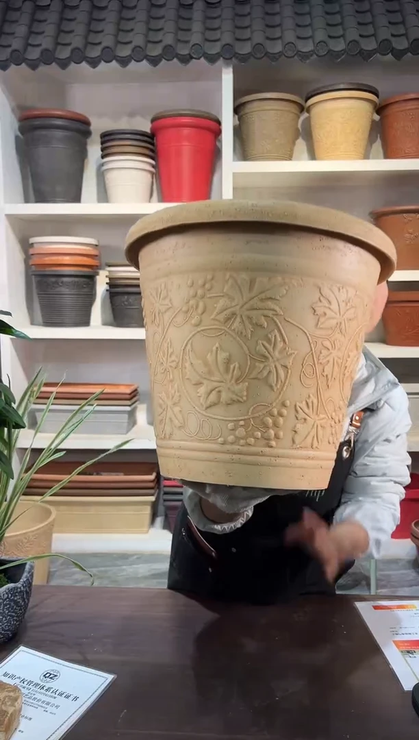 38*33/USA38-D/象牙色手工葡萄藤浮雕纹理强体花盆