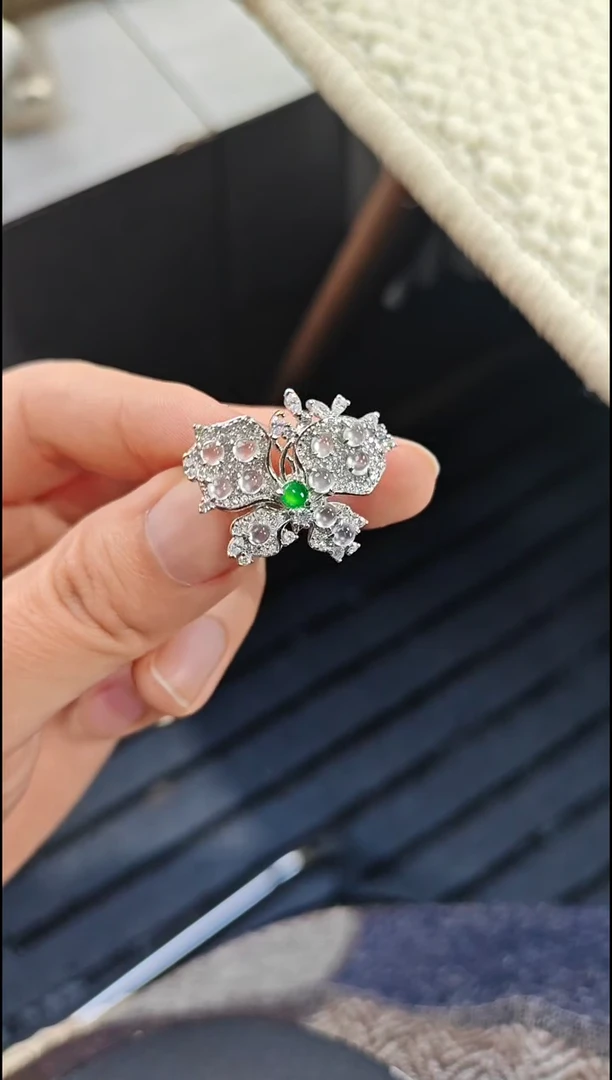 银S925镶嵌戒指翡翠翡翠戒指S925银镶嵌