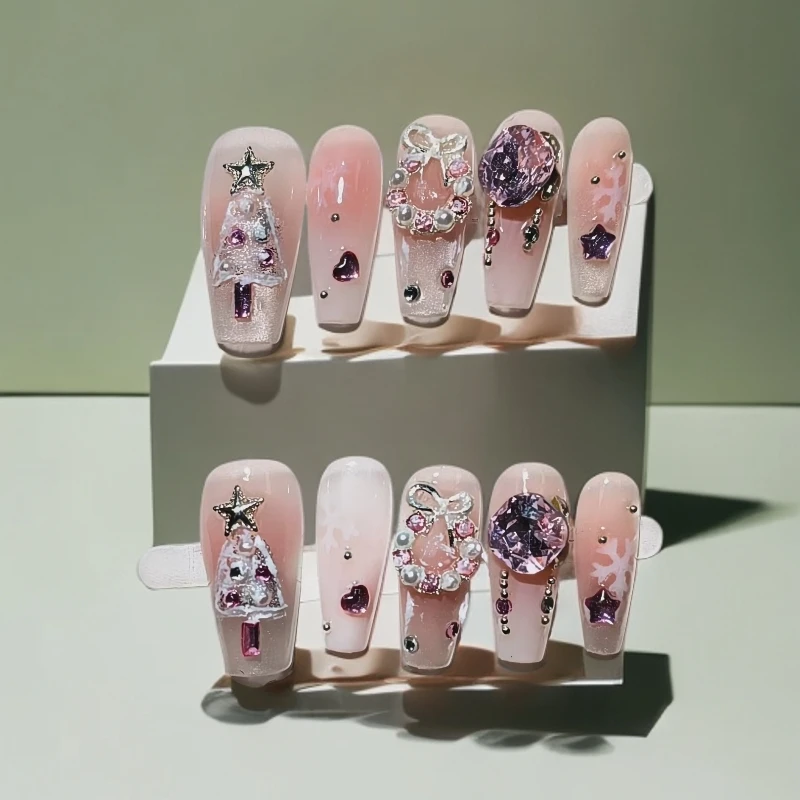 【双十二特惠】粉雪圣诞纯手工美甲片