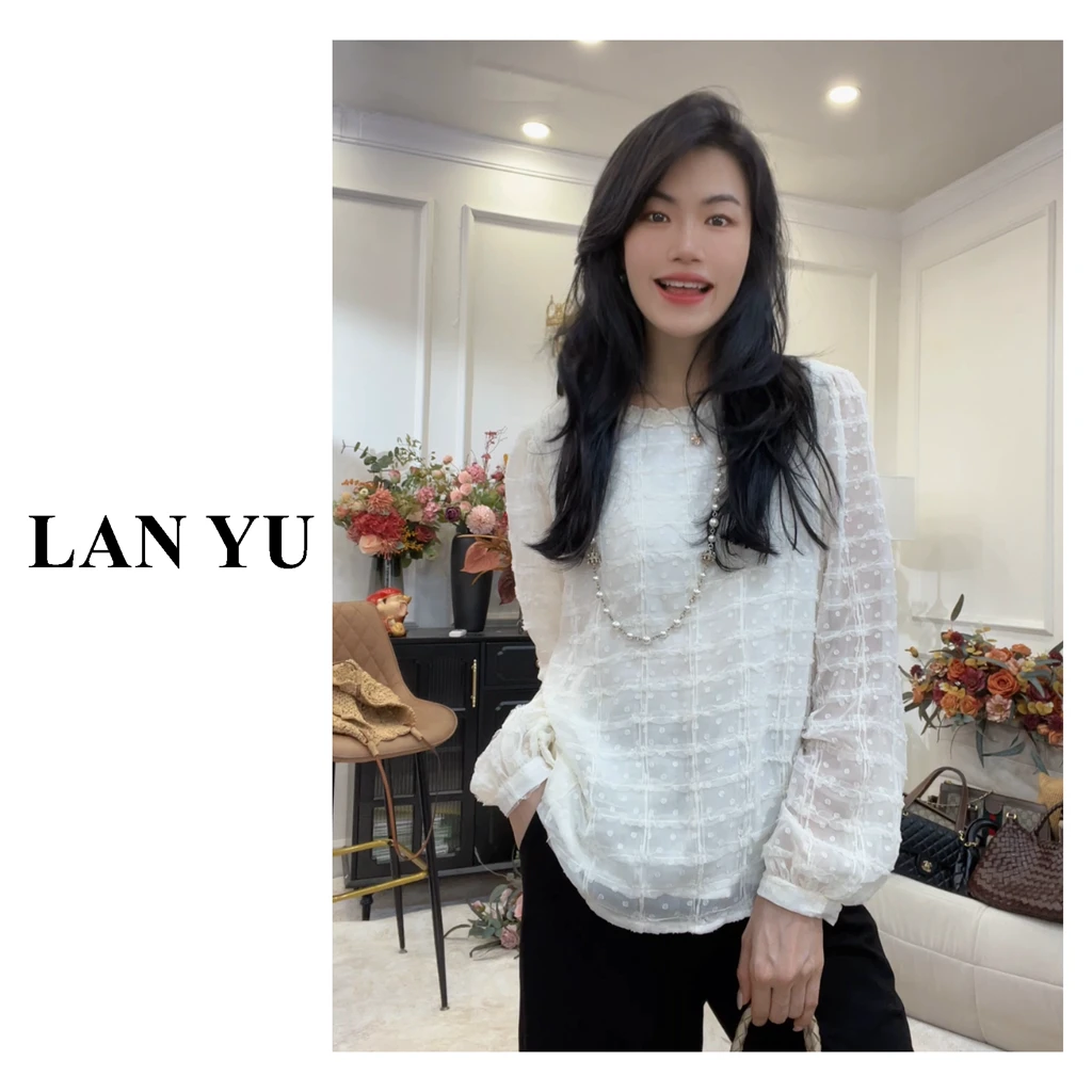 【花园小衫】蕾丝钩花休闲衬衫气质格纹显瘦