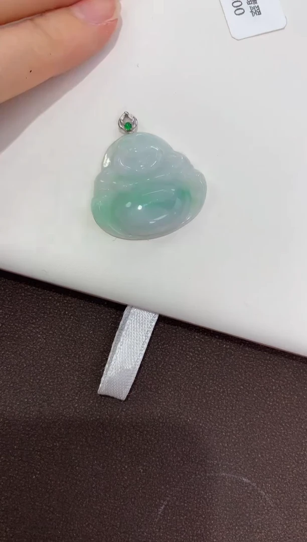 翡翠18K金镶嵌吊坠(赠链)天然缅甸a货翡翠
