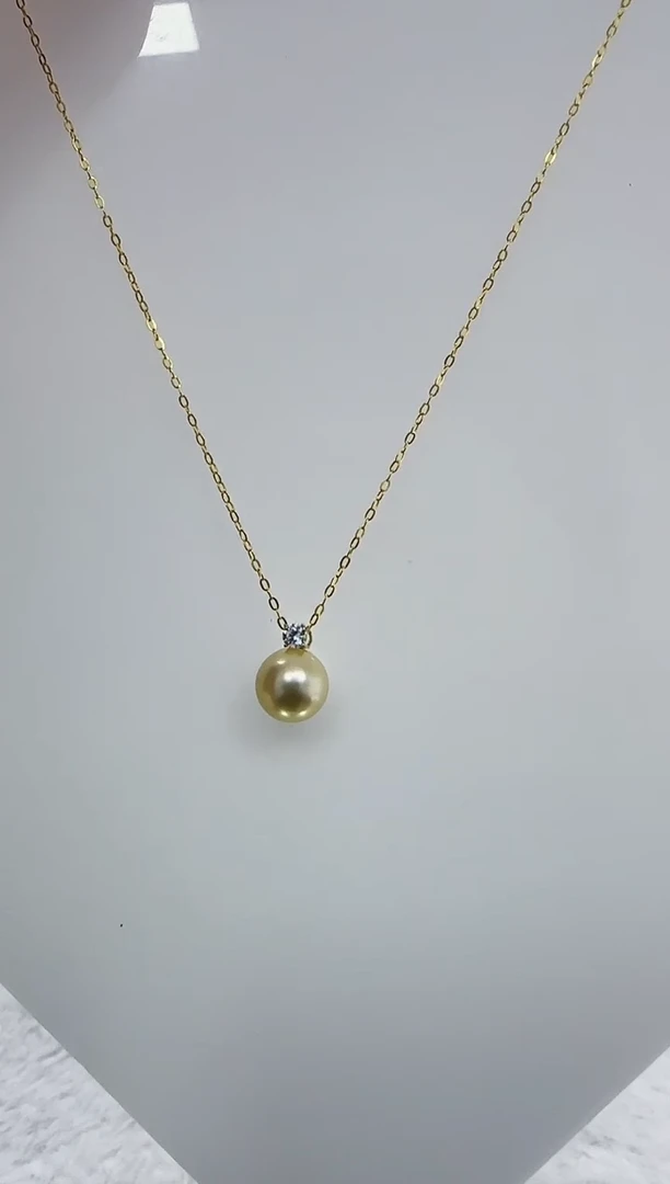 【闪购商品】海水珍珠DA18K金镶嵌c1508 羽皇金吊坠8【带链】