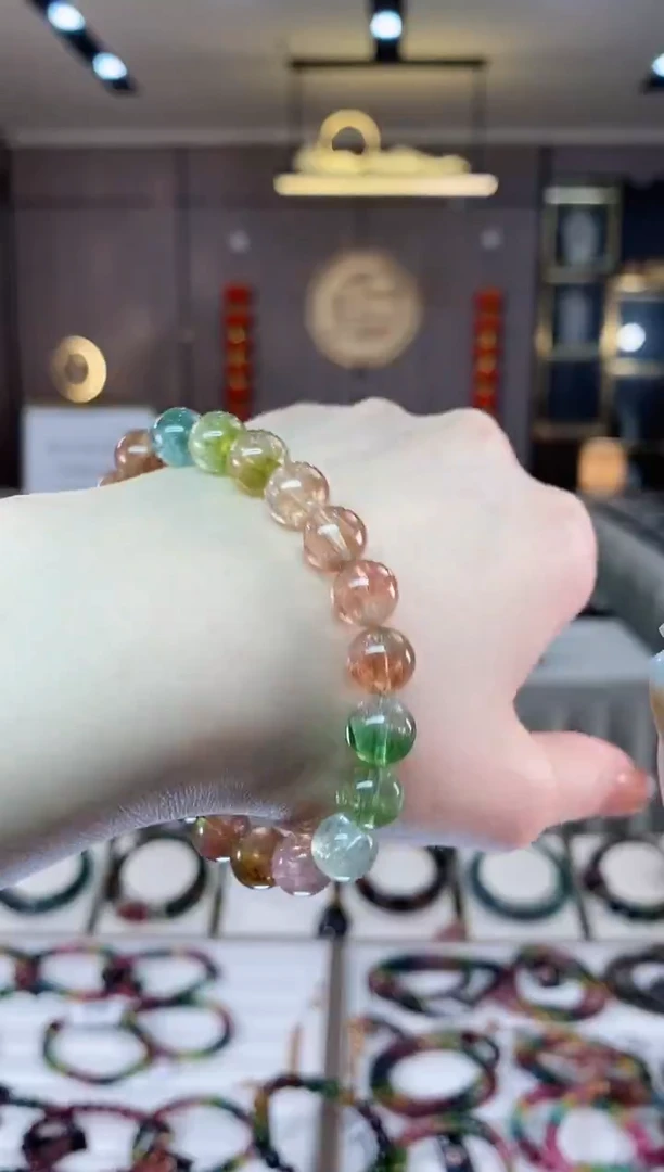 【闪购商品】碧玺西瓜单圈手串9mm+未镶嵌一物一证dan