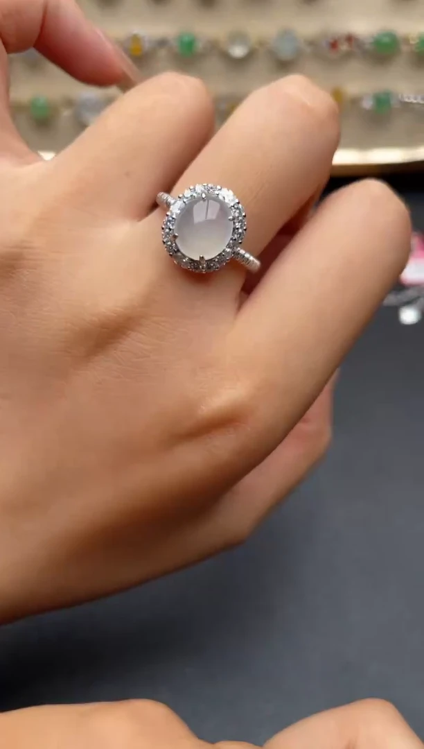 银S925镶嵌戒指翡翠一物一证一礼盒