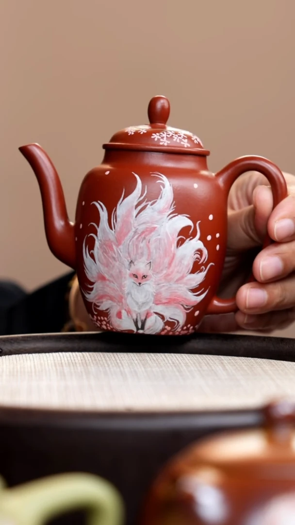 茶壶紫砂李*?朱泥宫灯泥绘凤九