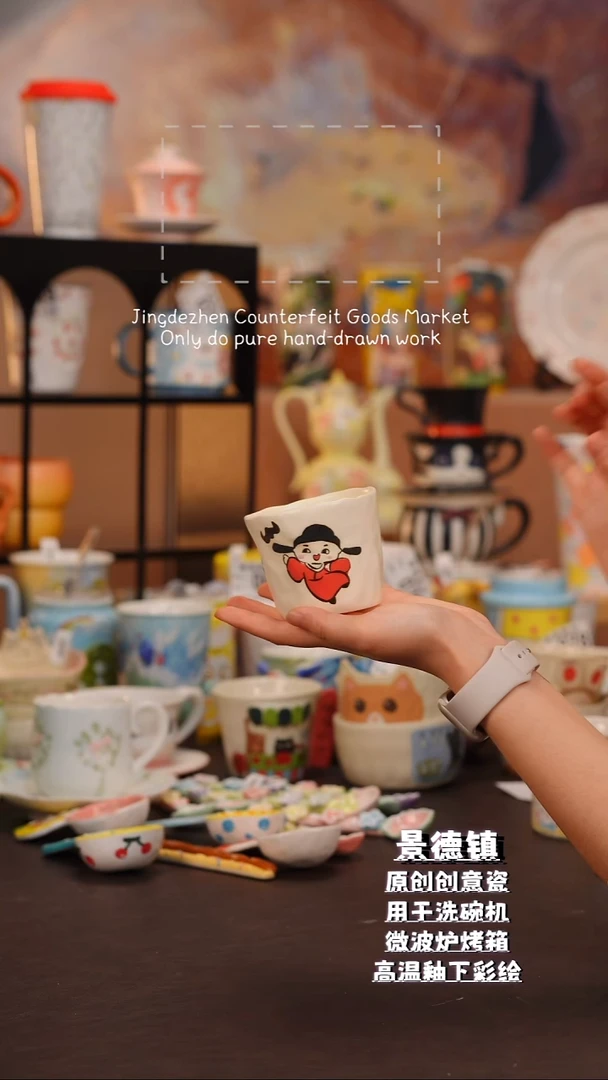 杯子景德镇手工手绘高温釉下彩陶瓷082