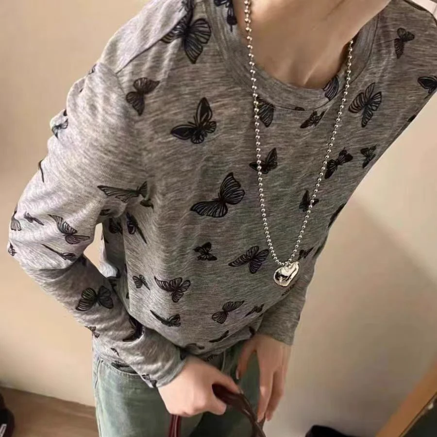 （柚子同款）ZJ夏秋新款印花蝴蝶结洋气防晒上衣长袖T恤打底衫A182