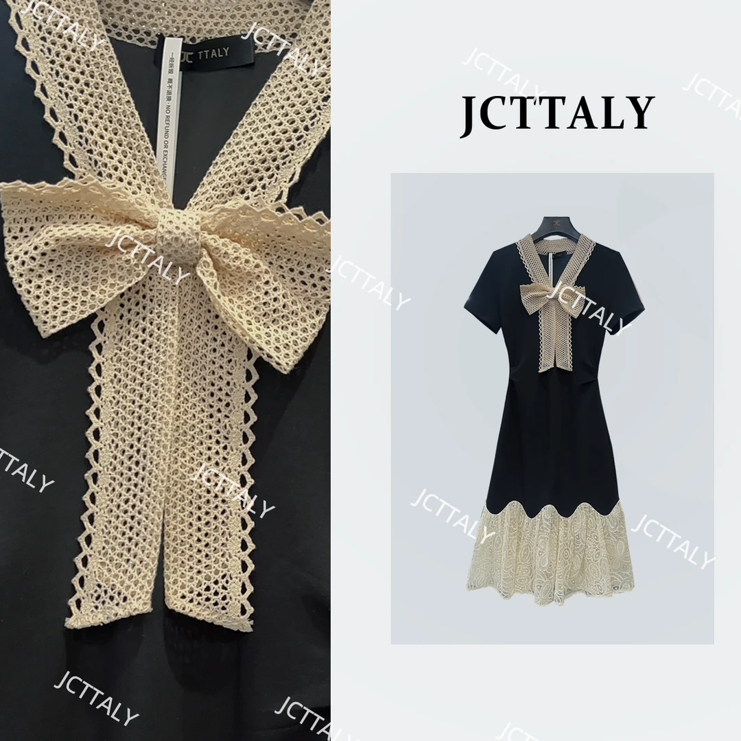 【宠粉价】公主风刺绣中长裙拼接中腰连衣裙系带蕾丝JC-A4096