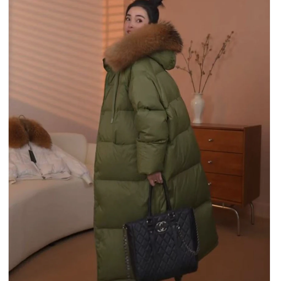 2024冬季新款羽绒服女长款过膝时尚宽松大真毛领厚款外套女