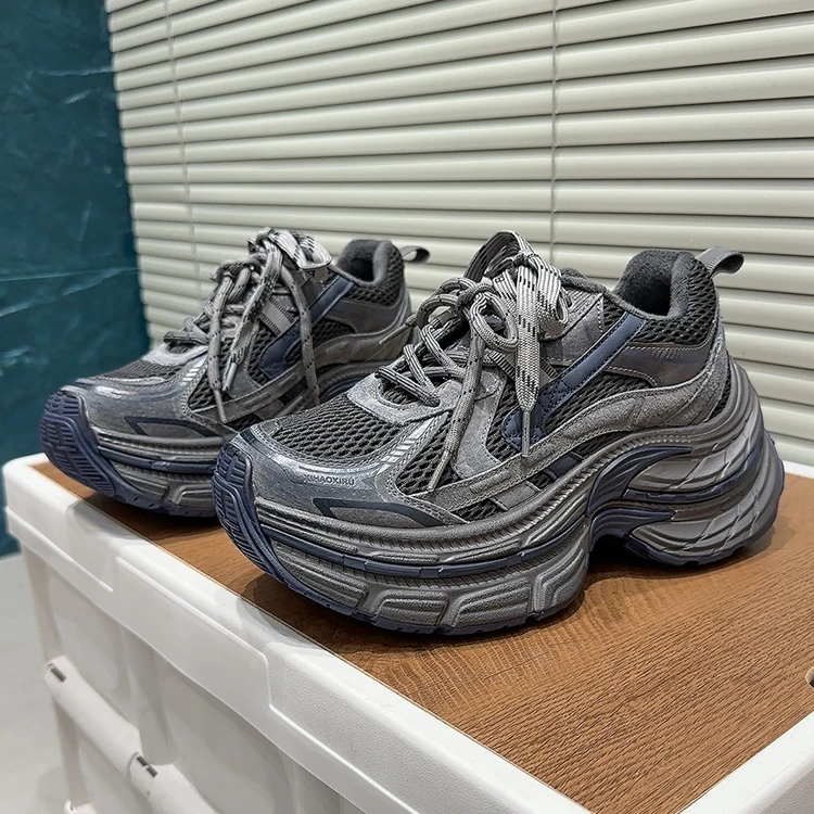 明星同款真皮厚底加绒老爹鞋女2025新款ins做旧脏脏运动休闲鞋潮