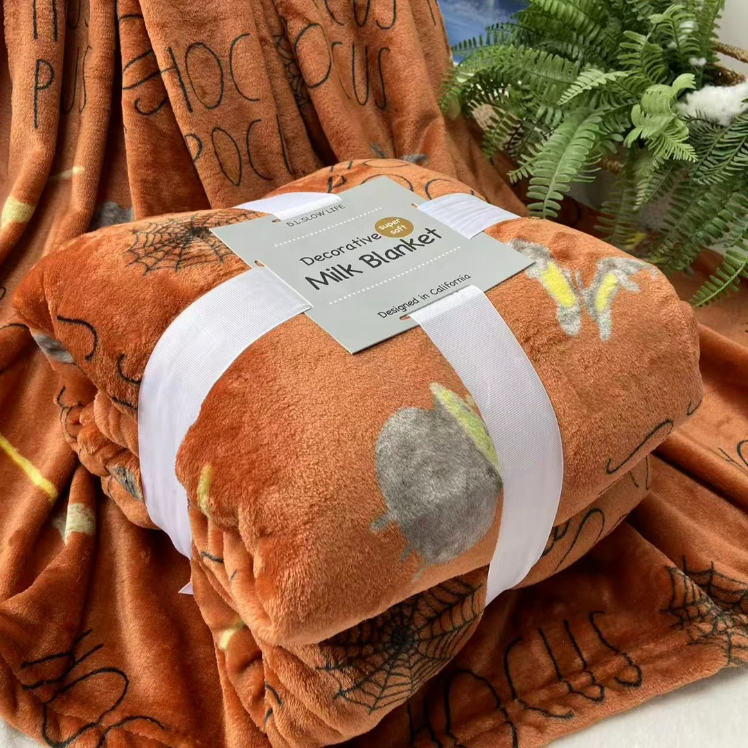 四季通用万圣节主题毯子加厚牛奶绒多功能保暖休闲披肩盖毯绒毛毯