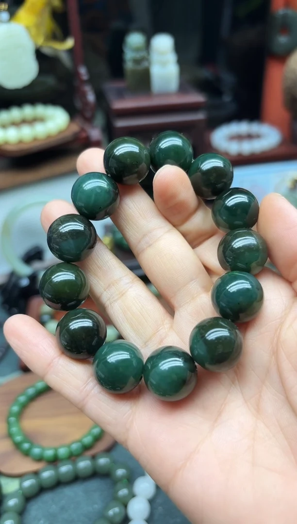 未镶嵌手链和田玉16MM  瓷青