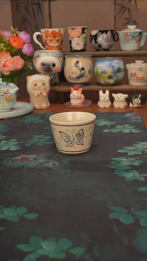 珂珂 描金蝴蝶猪口杯