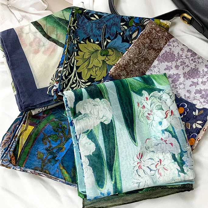 原创系列桑蚕丝棉复古文艺气质小众优雅知性送节日礼物百搭中方巾