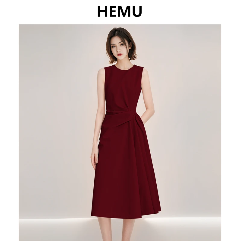 红色连衣裙女无袖订婚礼服裙日常可穿长裙高级感重要场合穿搭春夏
