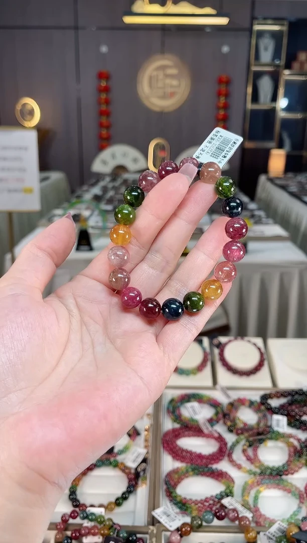 未镶嵌冰透体老矿碧玺彩虹单圈手串10mm+碧玺hon多样性发一条