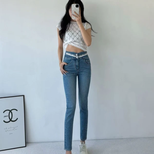 淑雅阁 牛仔裤束脚裤蓝色性感风8905