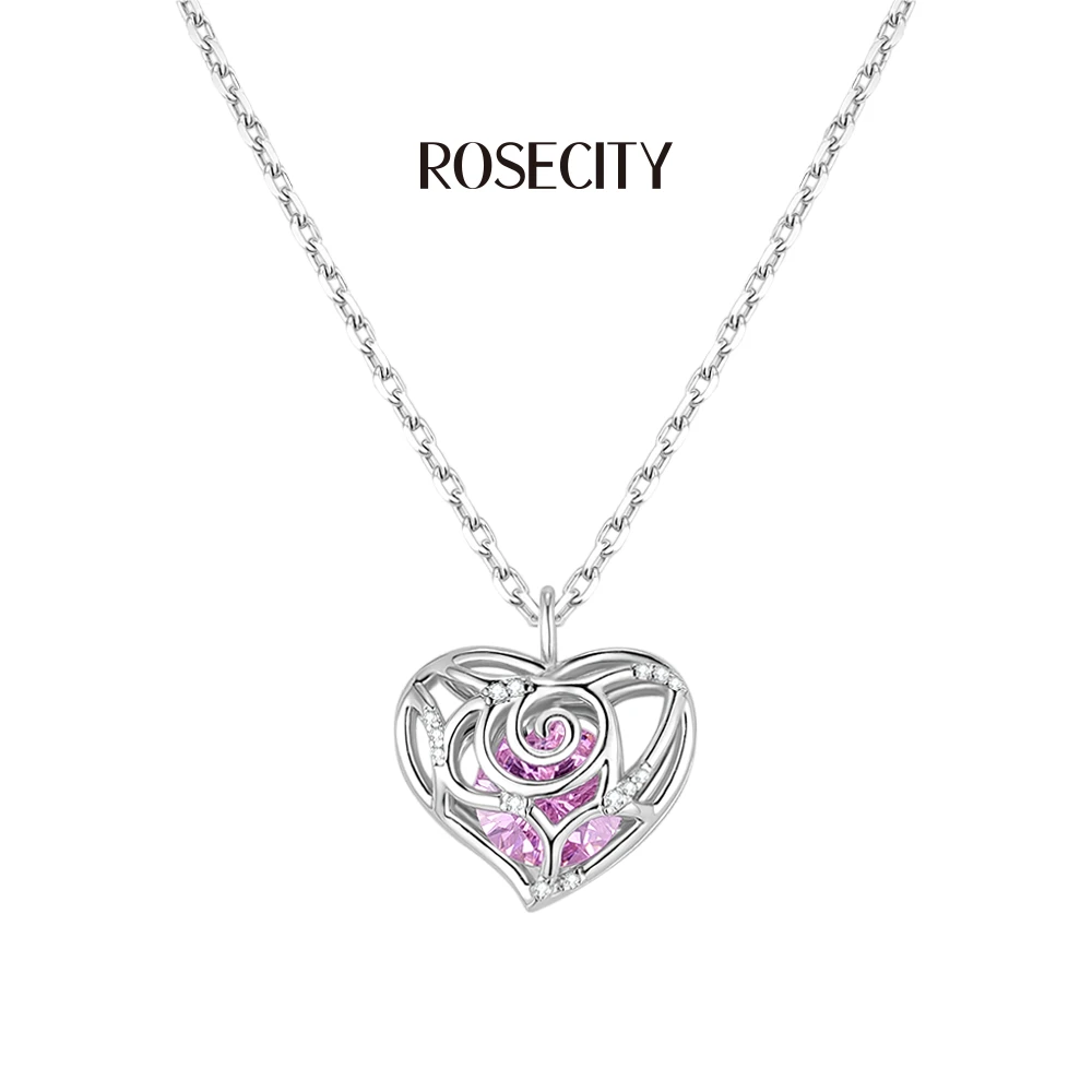 ROSE CITY 坠链均925银合成锆石 爱心玫瑰轻奢小众高级感配饰项链