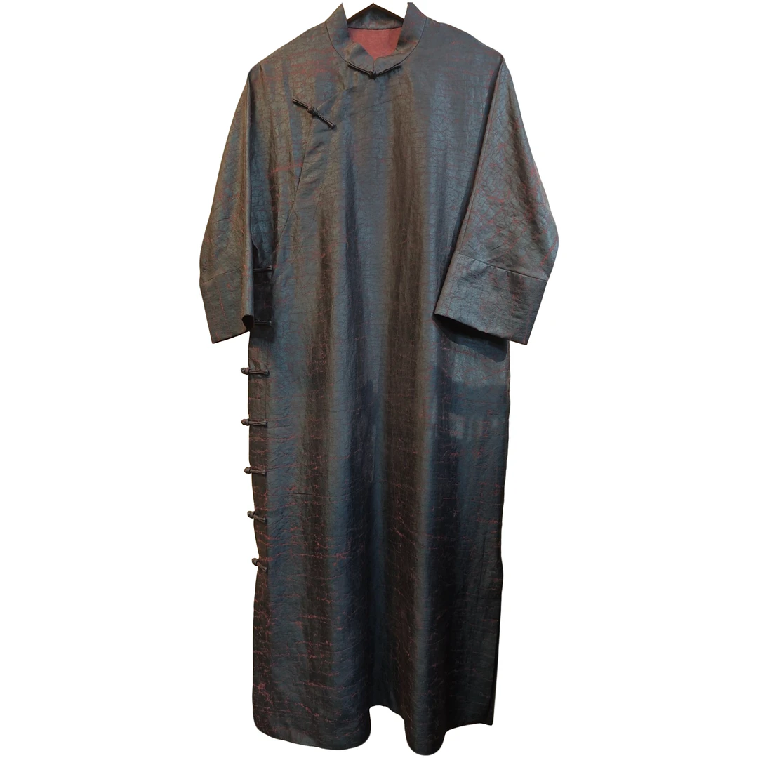 红色龟纹中长袖袍子，百分百桑蚕丝，香云纱工艺，面料透气