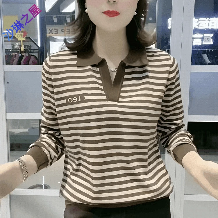 POLO衫长袖T恤女宽松大码妈妈装春季2025新款体恤显瘦上衣打底衫