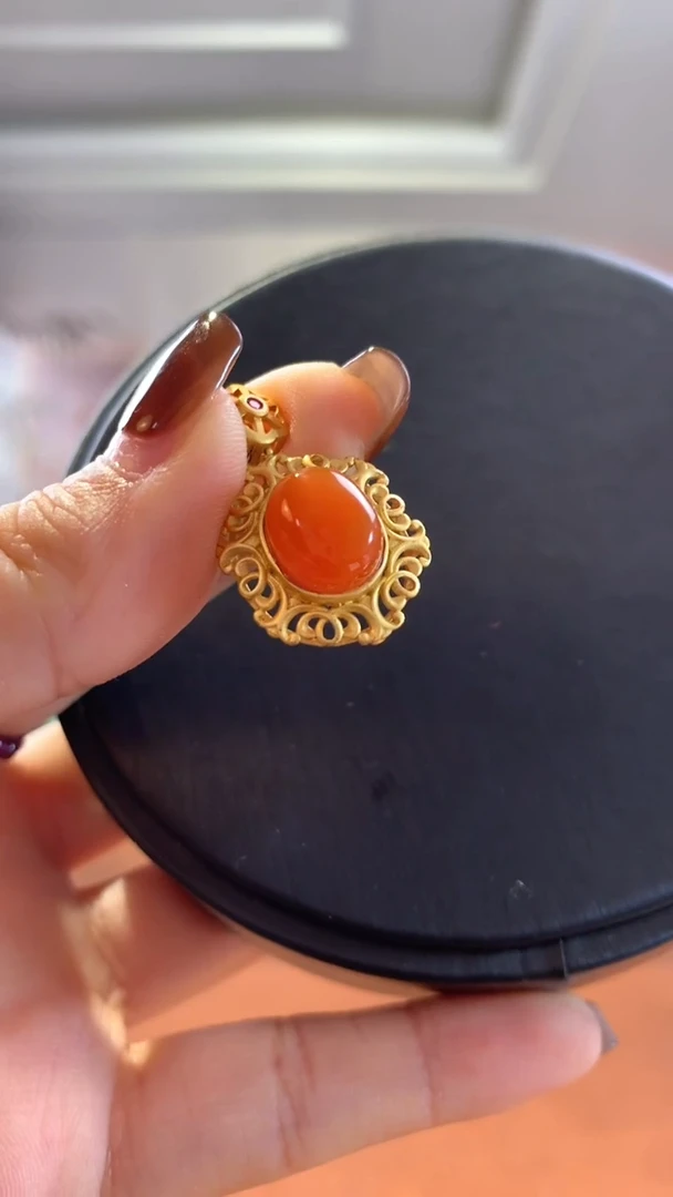 银S925镶嵌南红玛瑙挂件南红蛋面吊坠