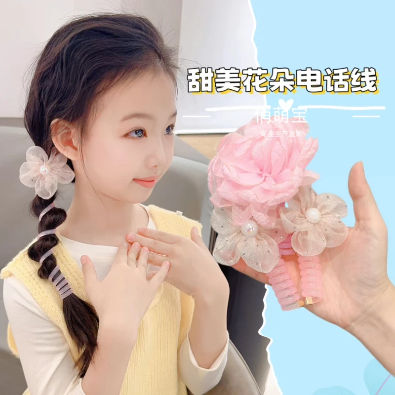 【俏萌宝】小花朵大花线圈刺绣蝴蝶电话线发圈儿童编发束发头绳