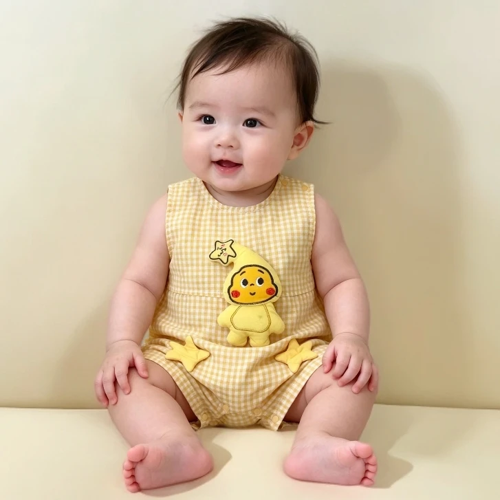 夏季新款无袖小黄人哈衣连体婴幼儿薄款玩偶可爱卡通无袖爬爬服