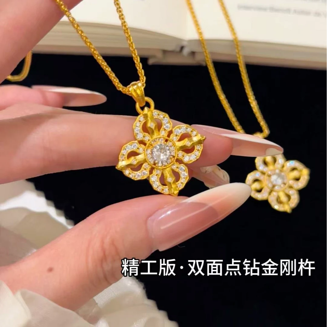 铜合金项链 点钻十字金刚杵项链 · 中式国风双面手工镶嵌锆石吊坠