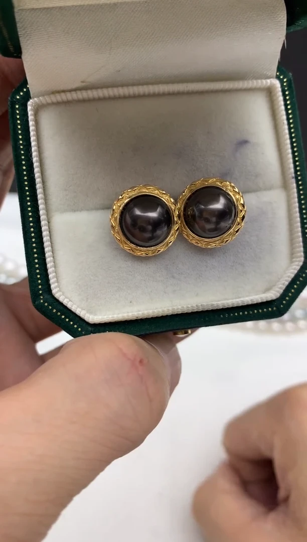 银S925镶嵌ff海水珍珠大溪地耳饰