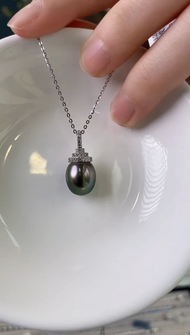 【闪购商品】海水珍珠吊坠(赠链)银S925镶嵌11-12大溪地黑珍珠吊坠