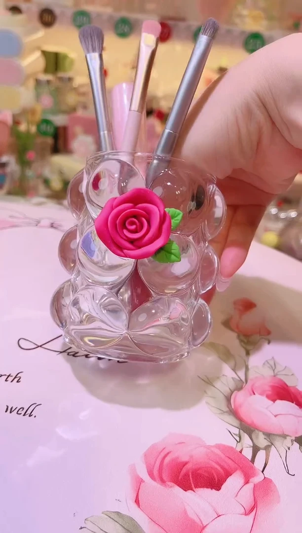 其他品质好发货快放心拍！玫瑰花玻璃化妆笔筒