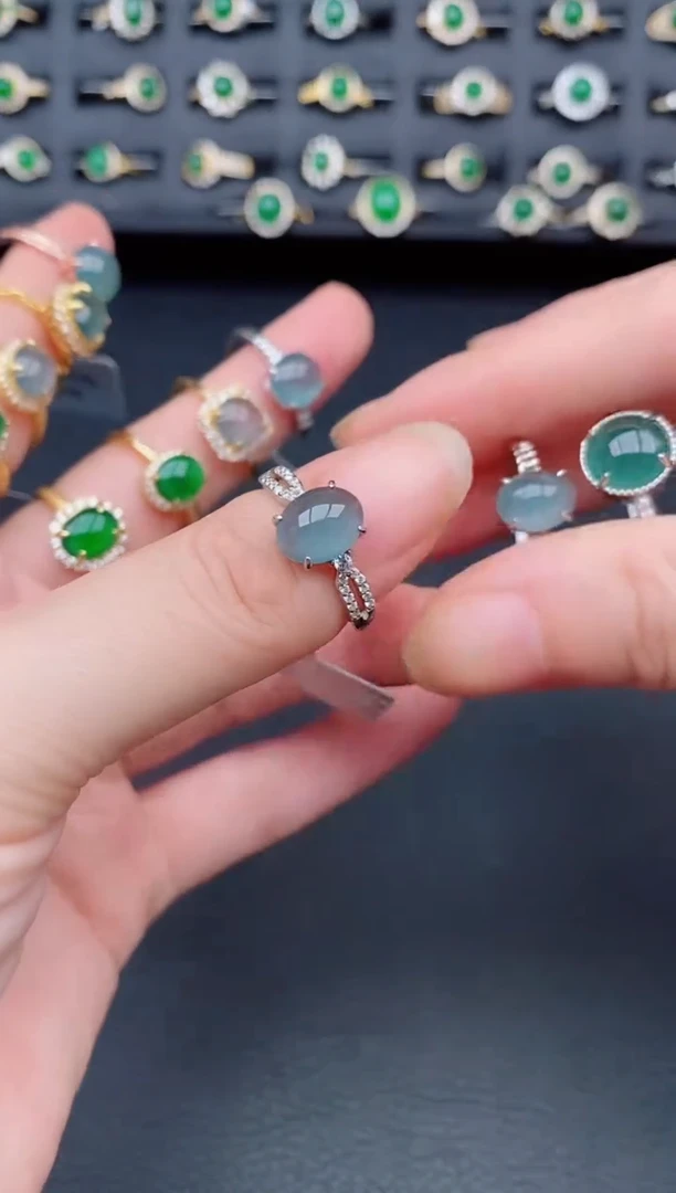 银S925镶嵌戒指翡翠天然a货翡翠7