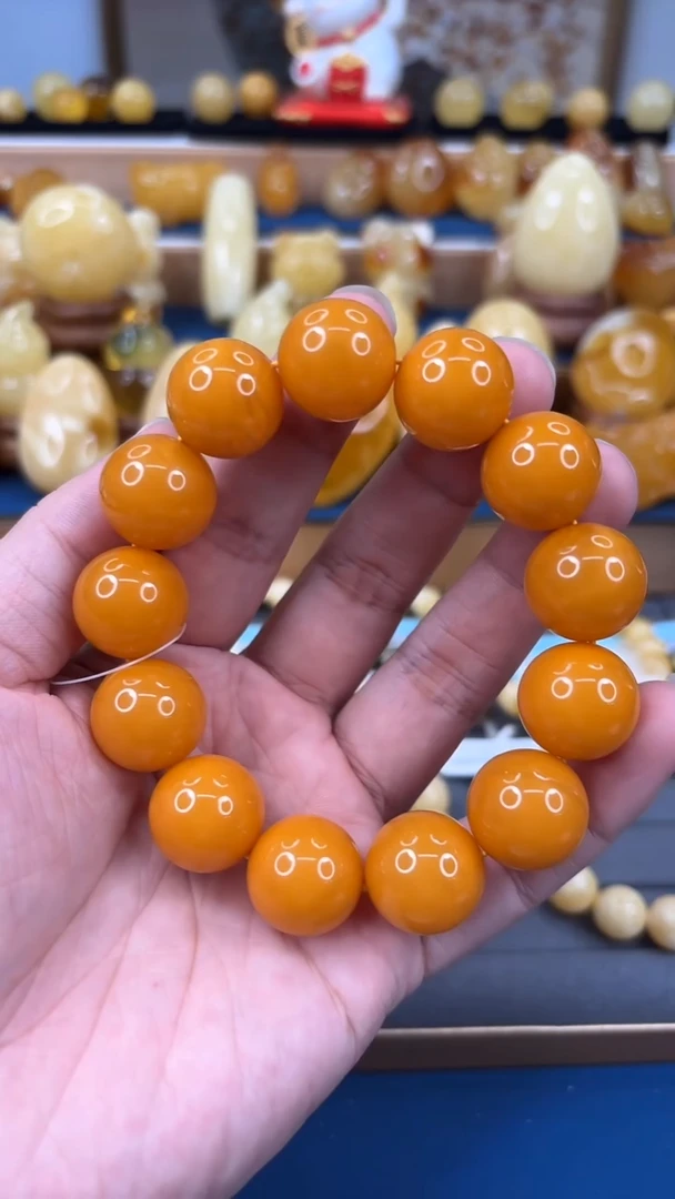 手串琥珀未镶嵌p44精品焦皮料手串 17mm 39.8克