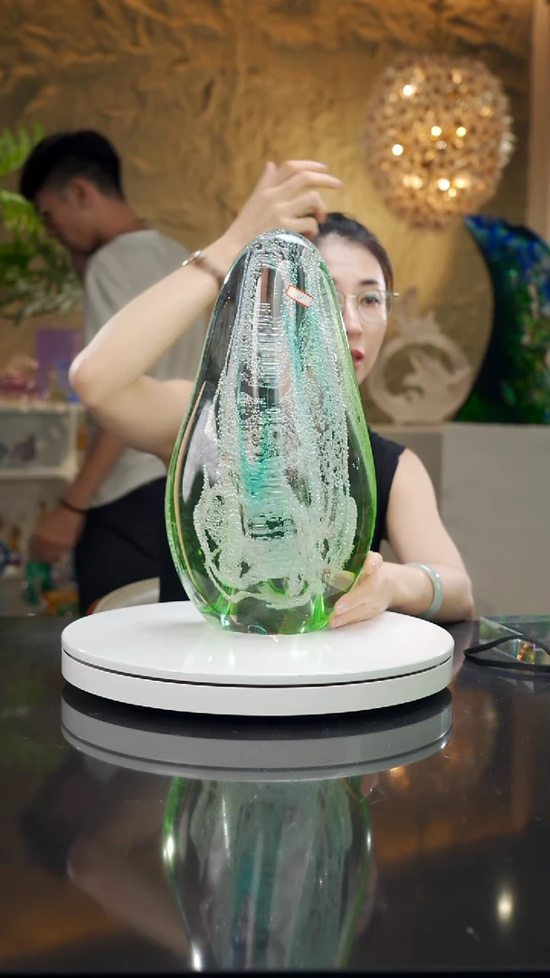 手工艺品琉璃蓝绿色月虹摆件17号带底座