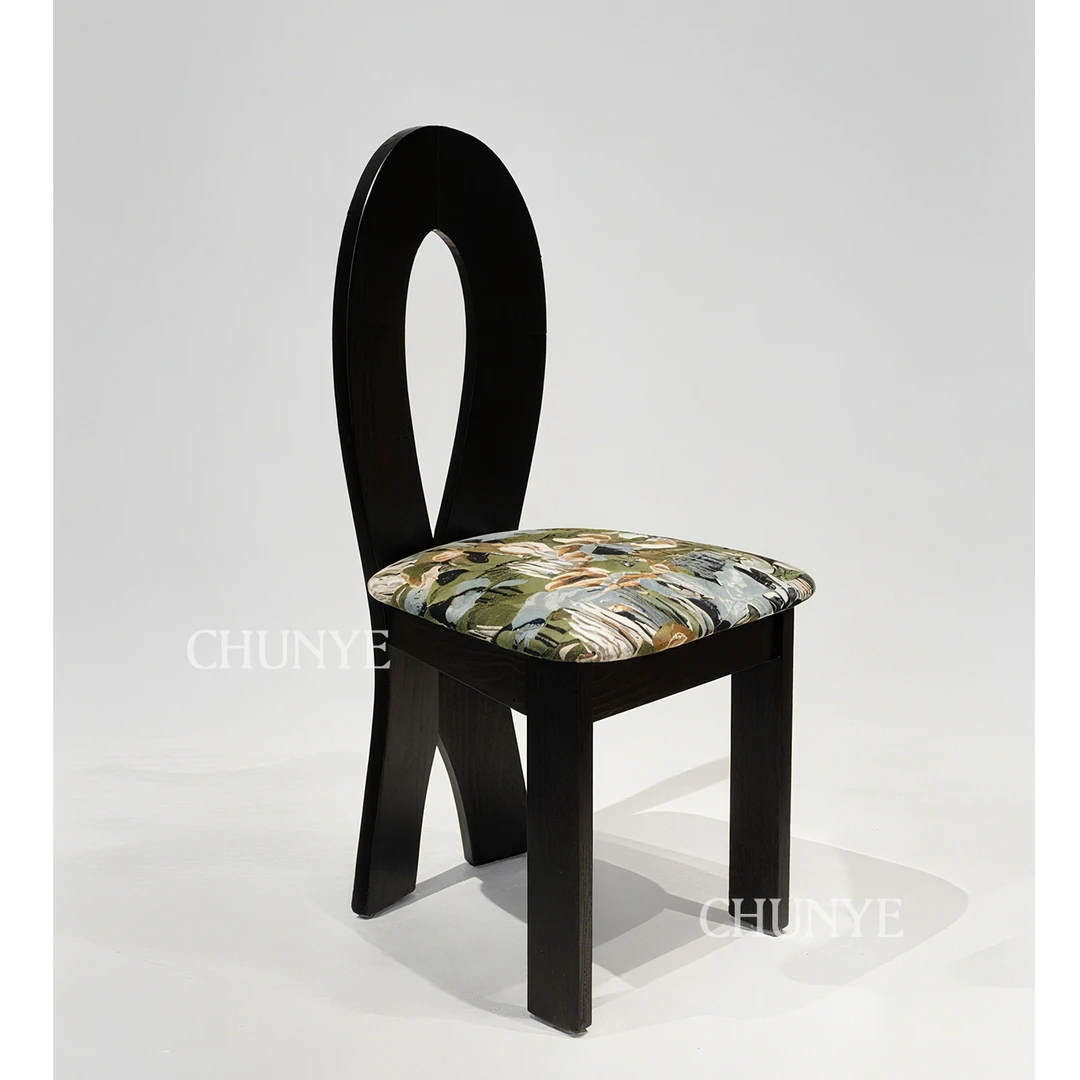 法式中古复古餐椅实木实木靠背椅子简约化妆椅设计师款鱼尾椅家用