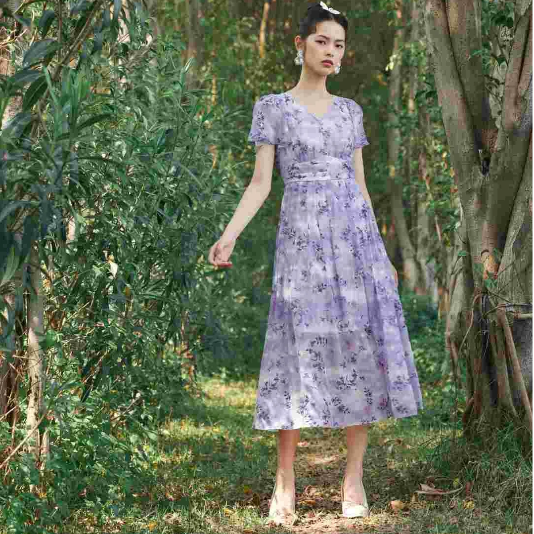 DILI 春装新品2025女装 花色连衣裙 323224117