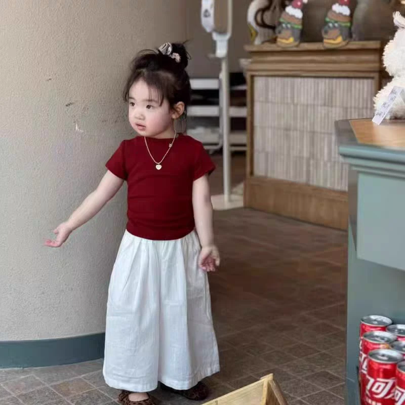 女童2025夏季新款超薄纯色棉布直筒九分裤