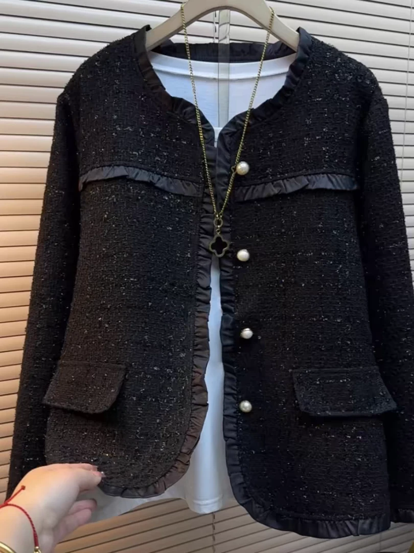 春季新款欧货时尚遮肉长袖大码女装胖妹妹气质小香风洋气百搭外套