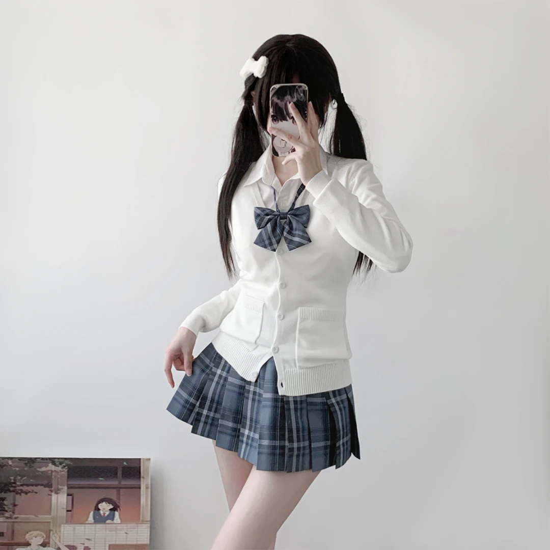 刺小兔原创JK收腰开衫白色毛衣正版制服学院风百搭修身针织衫秋冬