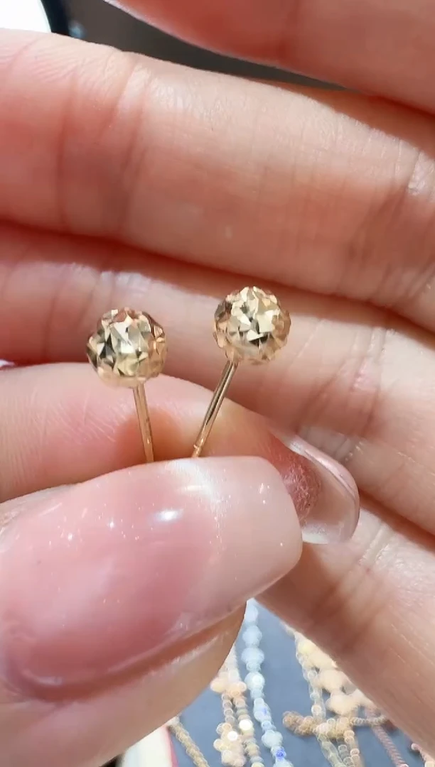 【闪购商品】18K金耳饰车花球球耳钉玫瑰金