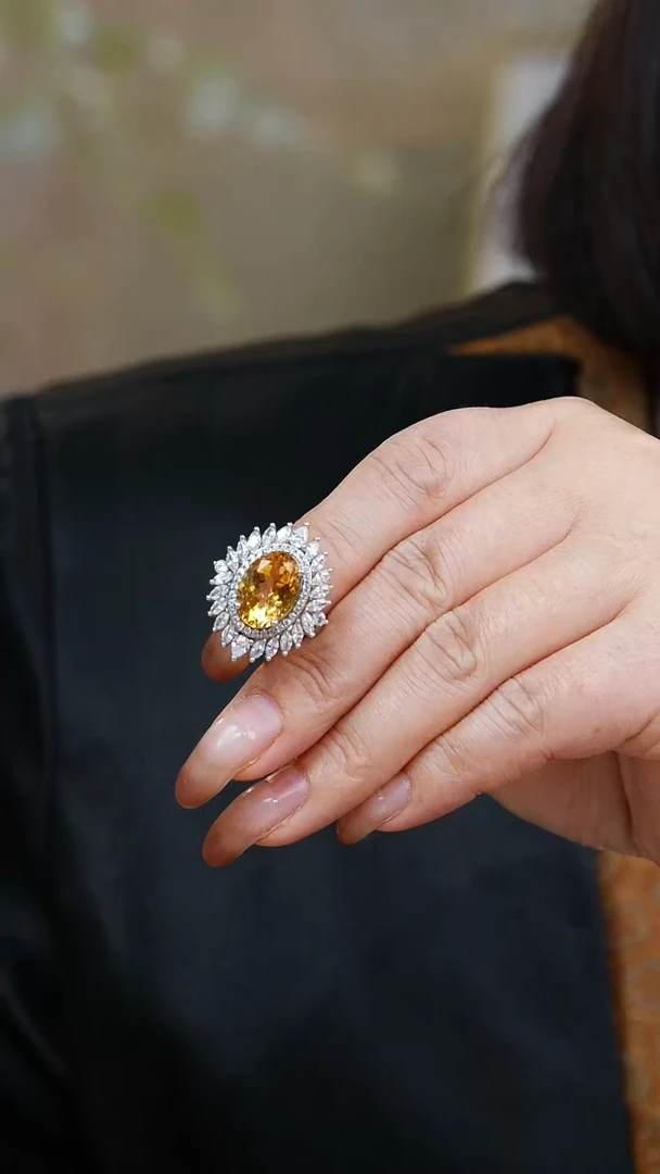 【闪购商品】黄晶戒指银S925镶嵌戒指007