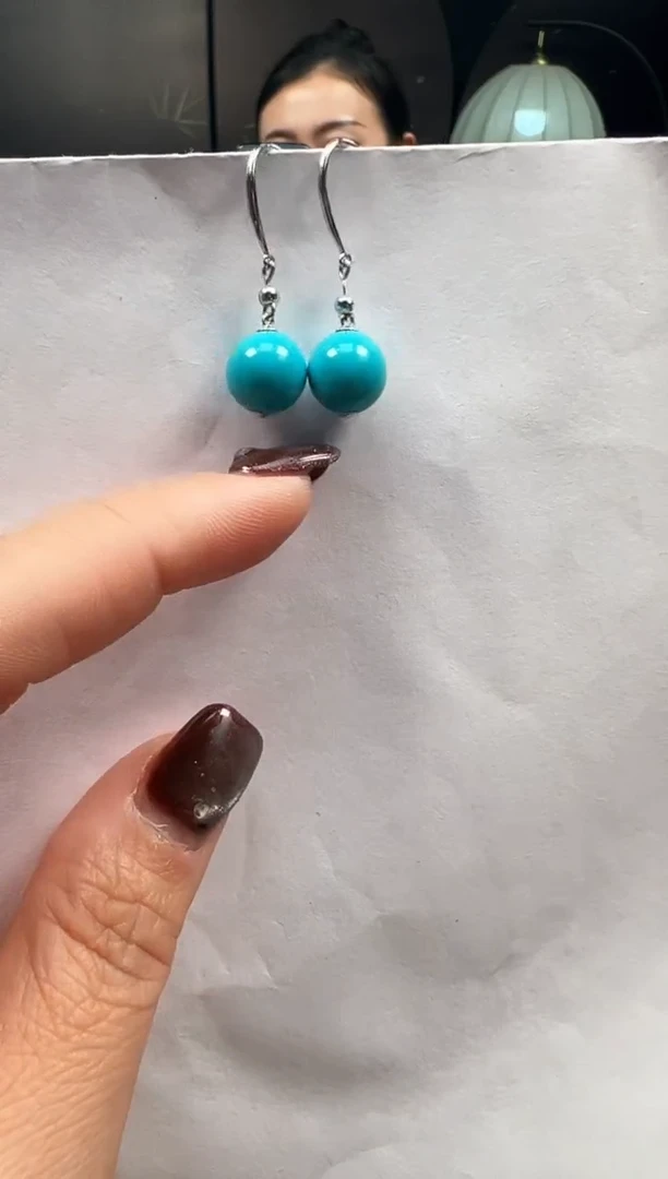 银S925镶嵌绿松石耳饰1