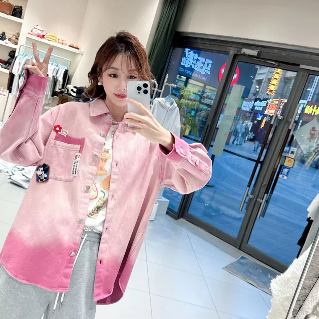 女皇【星黛露粉】韩系网红时尚翻领牛仔衣