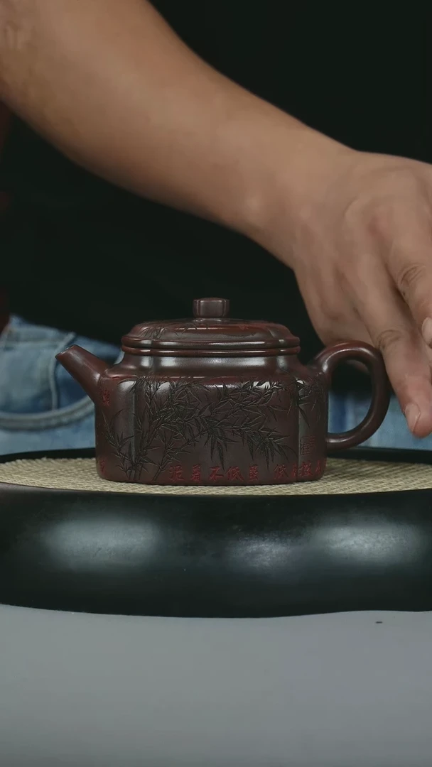 茶壶紫砂 龙山古乌泥 筋纹德钟 清风竹影