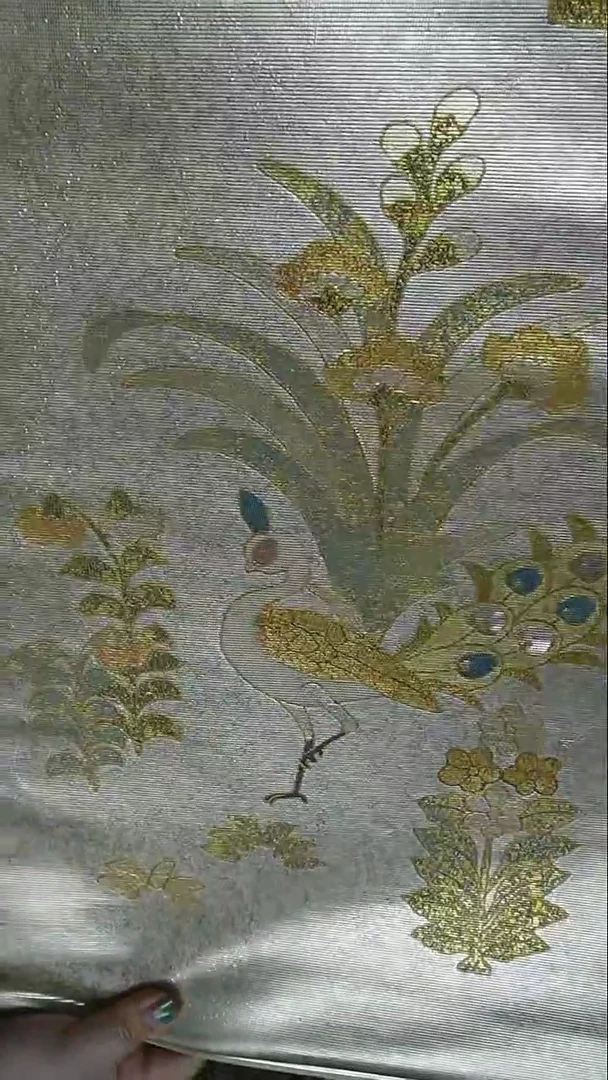 织绣170 两通孔雀花卉织螺钿