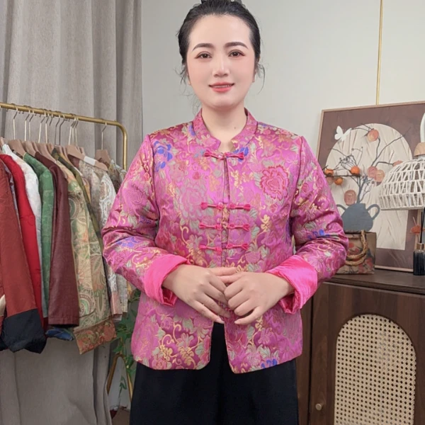 【火热牡丹】新中式国风中国风立领暗纹提花时尚复古气质短袖外套