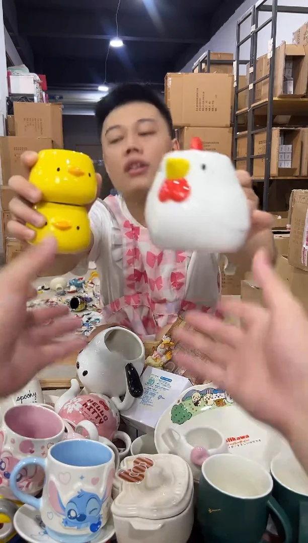 瓷片原盒小鸡茶壶套组
